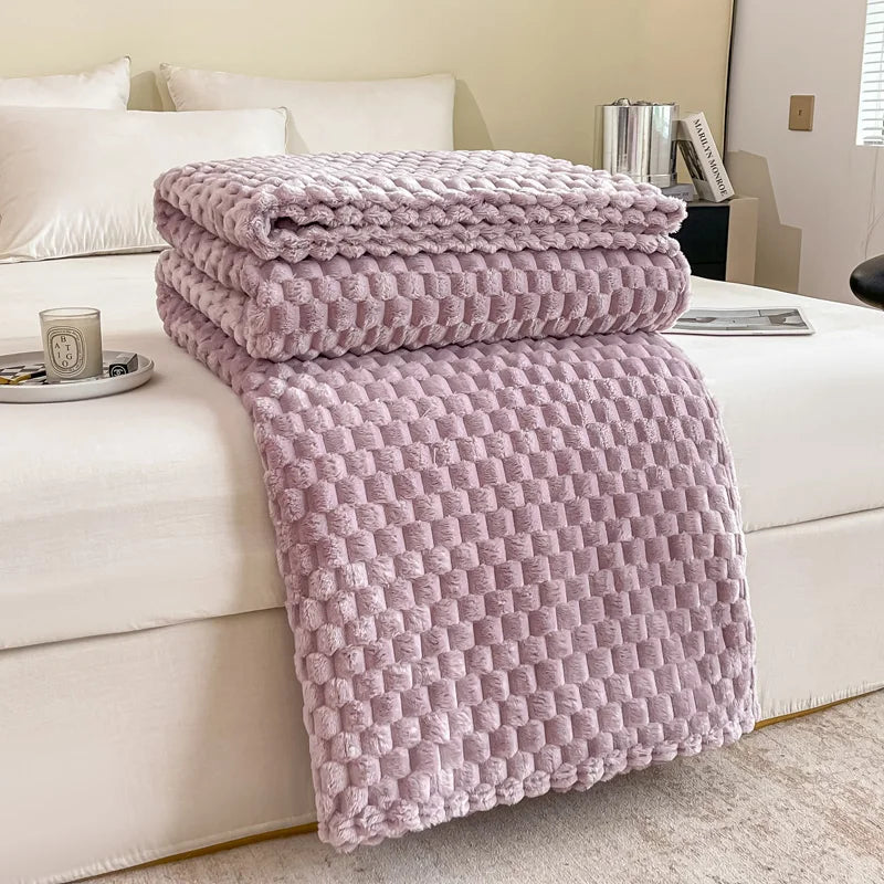 Checked Velvet Throw Blanket for Sofa and Bed