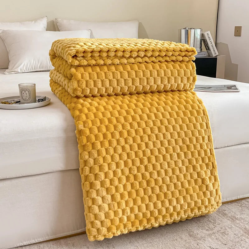 Checked Velvet Throw Blanket for Sofa and Bed