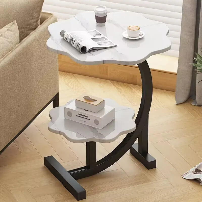 Portable 2-Tier Side Table - Metal Mini End Table with Handle