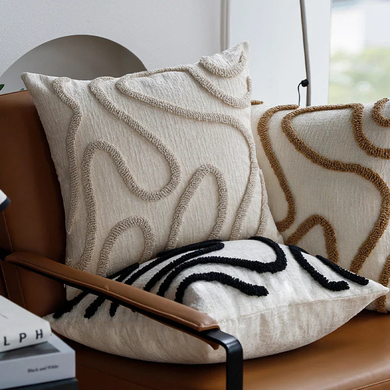 Boho Chenille Cushion with Soft Geometric Lines for Sofa and Living Room