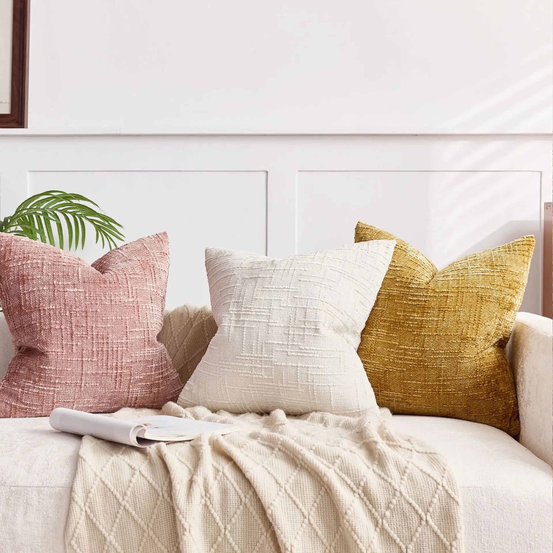 Chenille Textured Cushion – Bamboo Weave Pattern