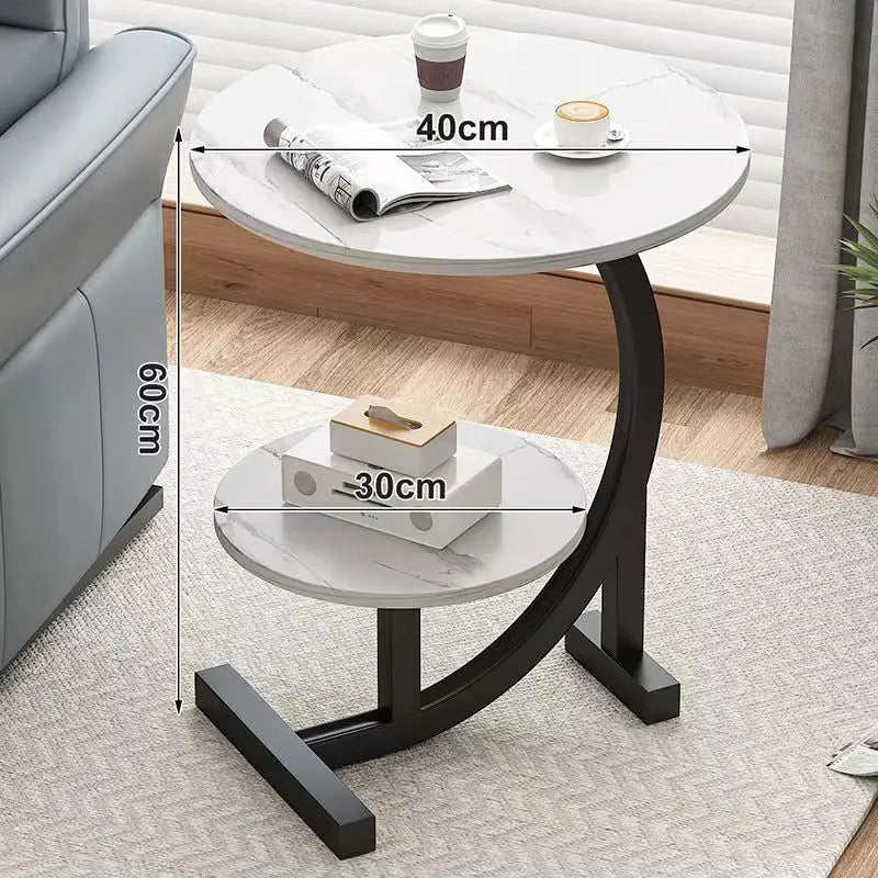 Portable 2-Tier Side Table - Metal Mini End Table with Handle