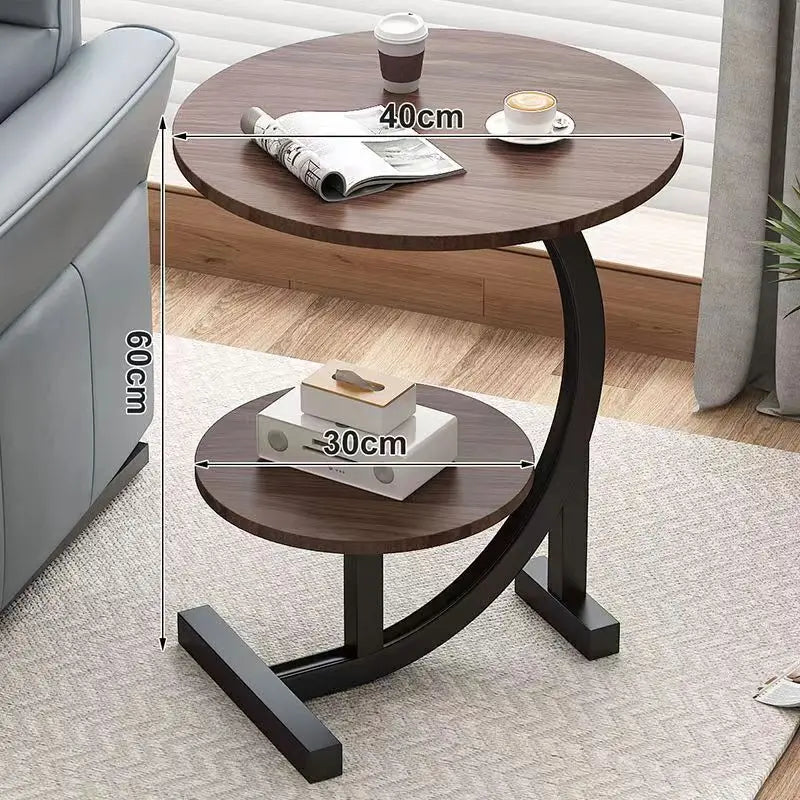 Portable 2-Tier Side Table - Metal Mini End Table with Handle