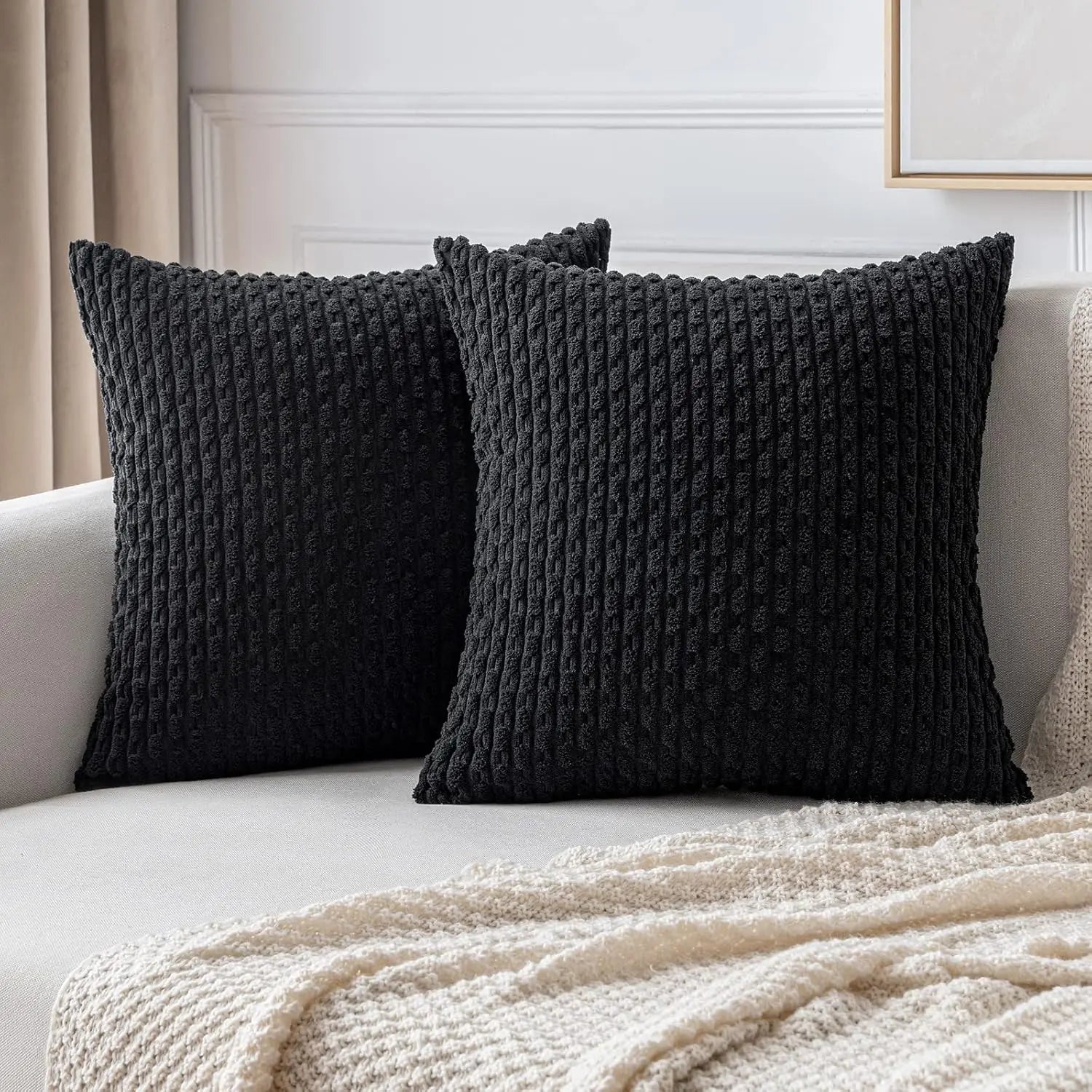 Ribbed Corduroy Cushion – Striped Textured Throw Pillow