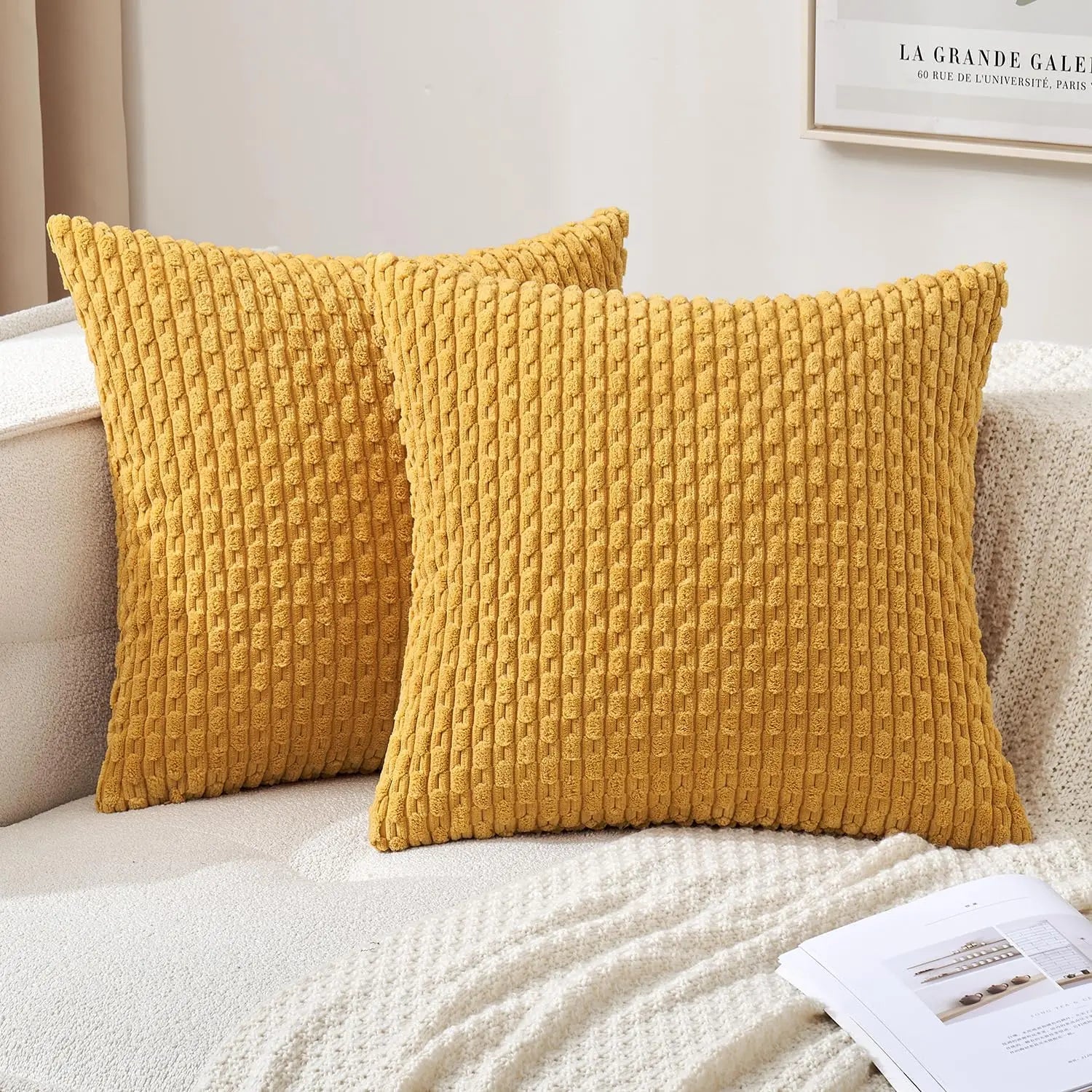 Ribbed Corduroy Cushion – Striped Textured Throw Pillow