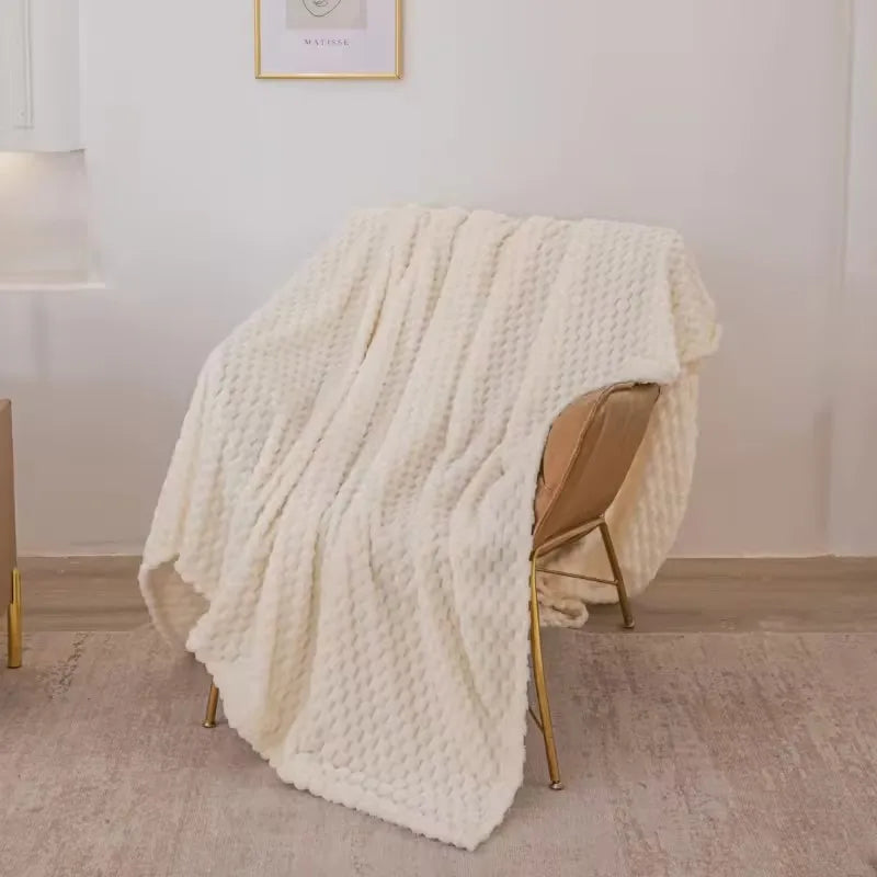 Checked Velvet Throw Blanket for Sofa and Bed