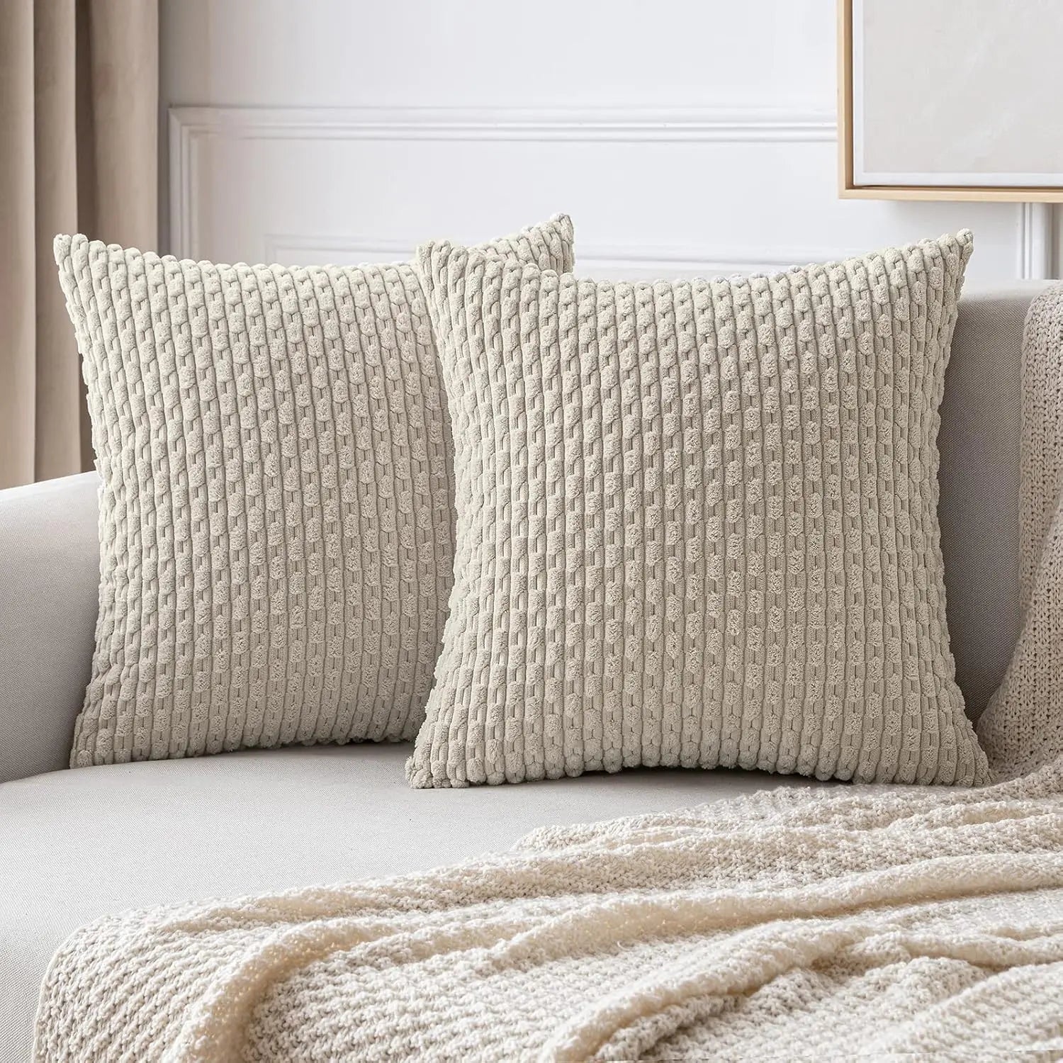 Ribbed Corduroy Cushion – Striped Textured Throw Pillow