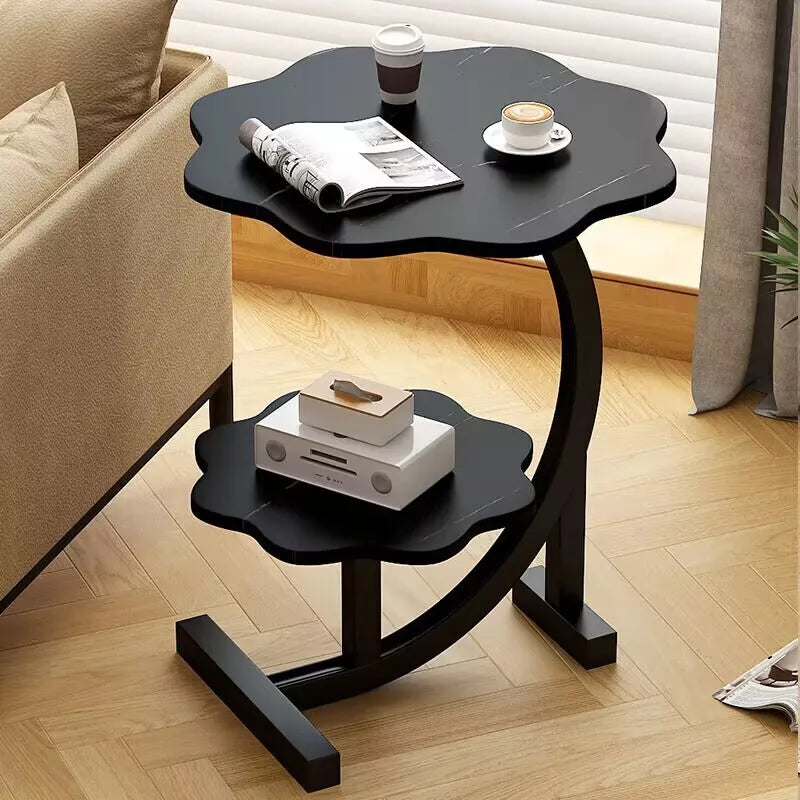 Portable 2-Tier Side Table - Metal Mini End Table with Handle