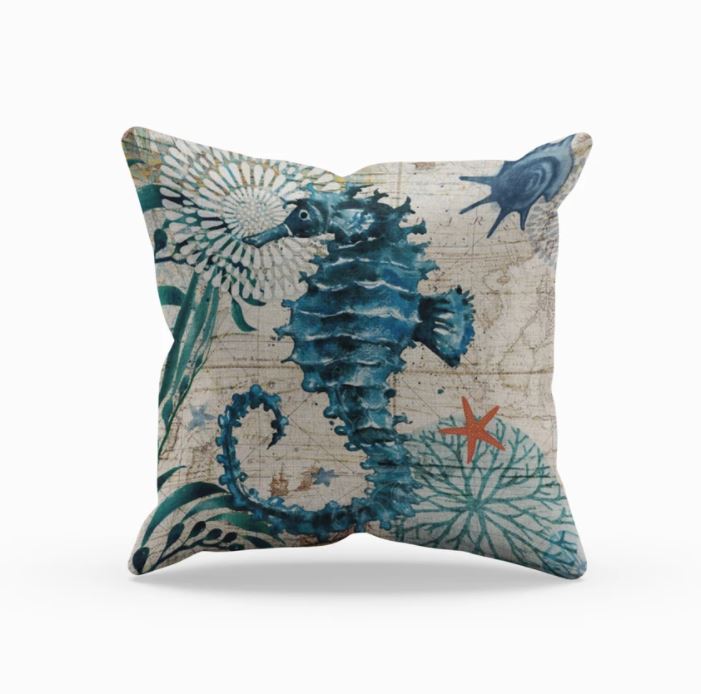 Cushion Cover with Sea Life Motif for Decoration