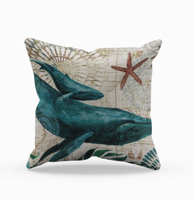 Cushion Cover with Sea Life Motif for Decoration
