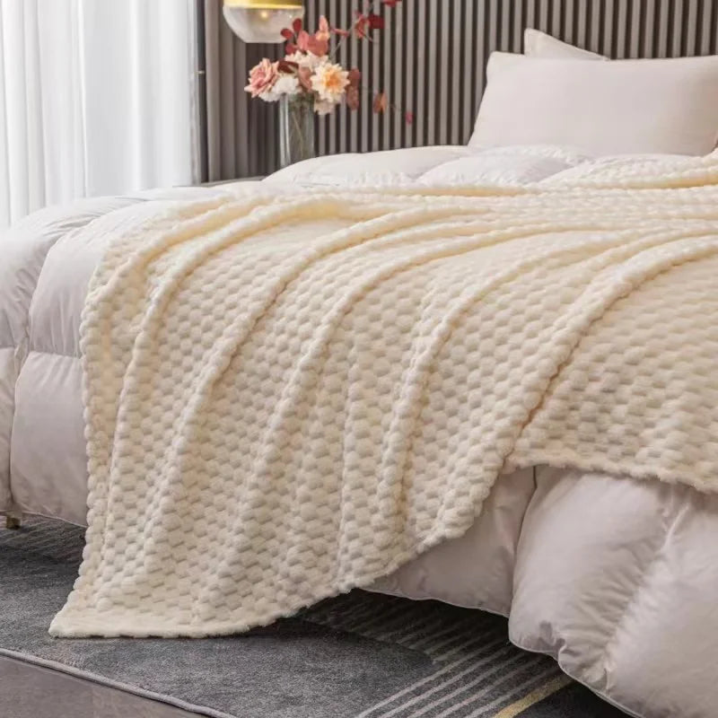 Checked Velvet Throw Blanket for Sofa and Bed