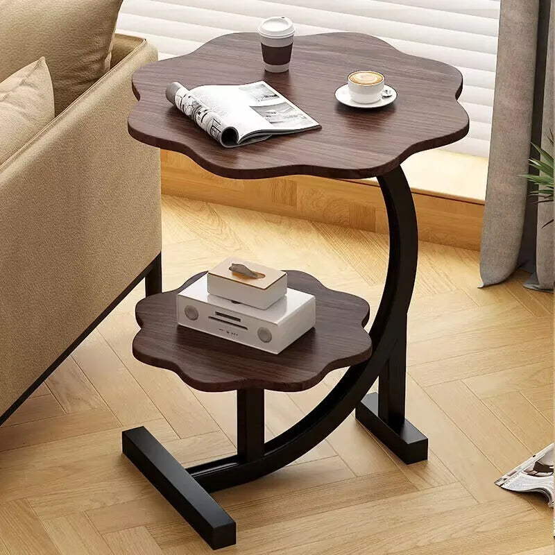 Portable 2-Tier Side Table - Metal Mini End Table with Handle