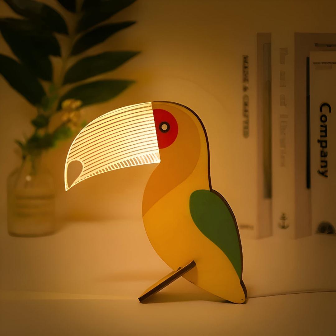 Animal-Design LED Table Lamp in Wood and Acrylic