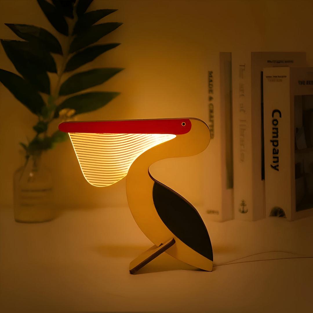 Animal-Design LED Table Lamp in Wood and Acrylic