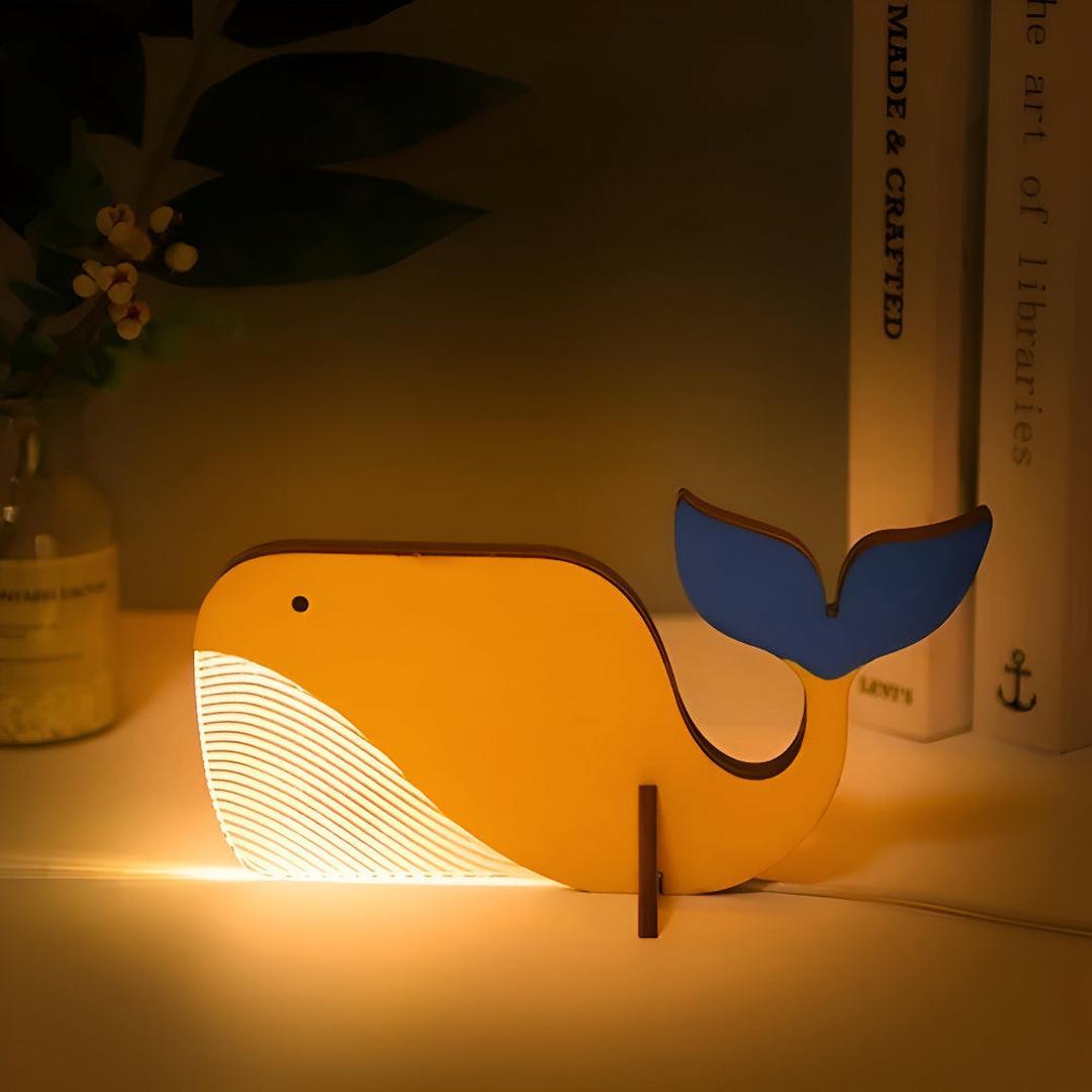 Animal-Design LED Table Lamp in Wood and Acrylic